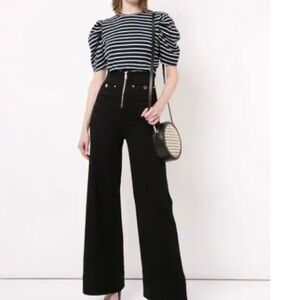 ALICE MCCALL Space Is The Place Stripe Puff Sleeve Tee Ink Navy Blue Retro